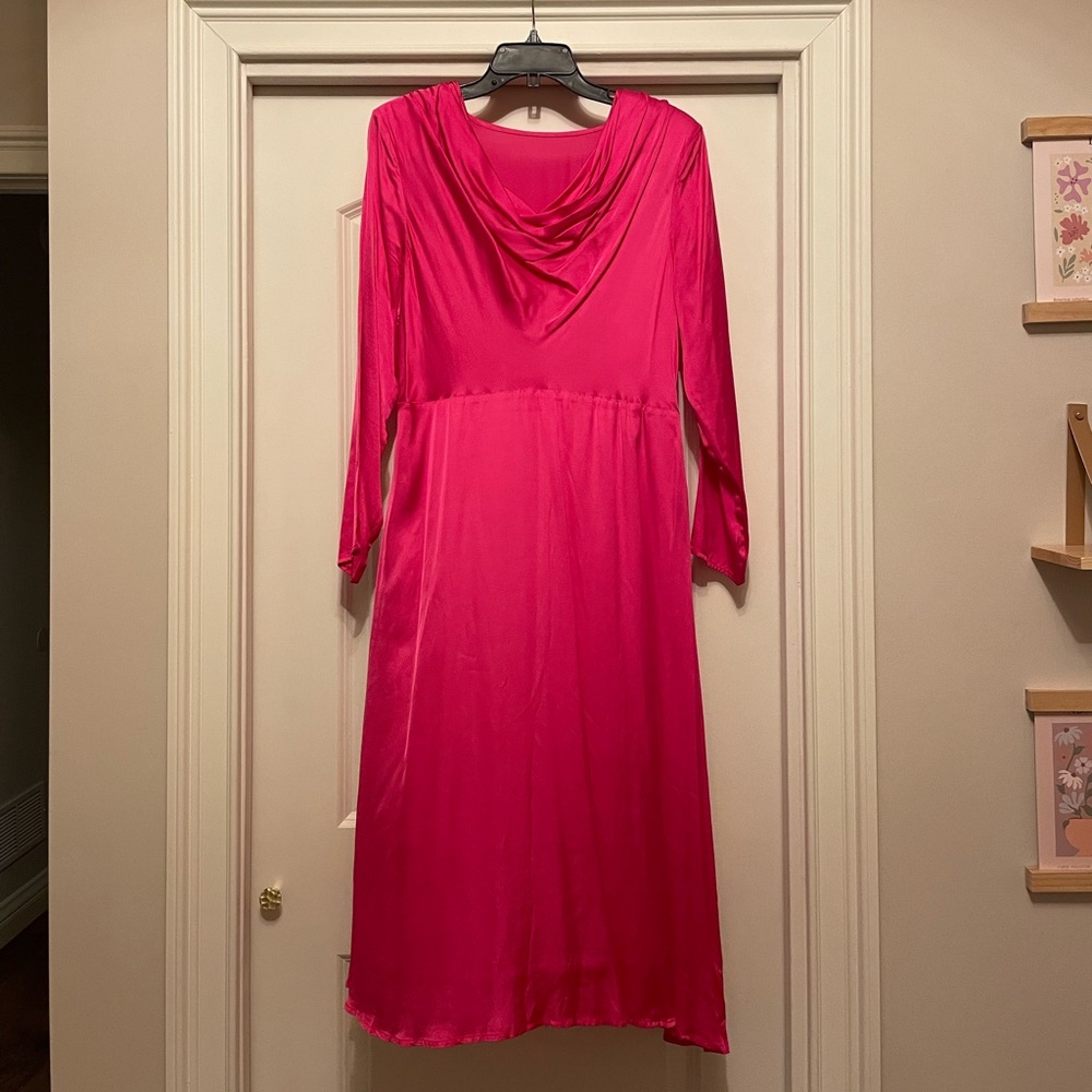 Pink satin midi dress